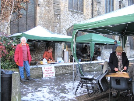 Guests enjoying a sit down and a hot meal & drink.